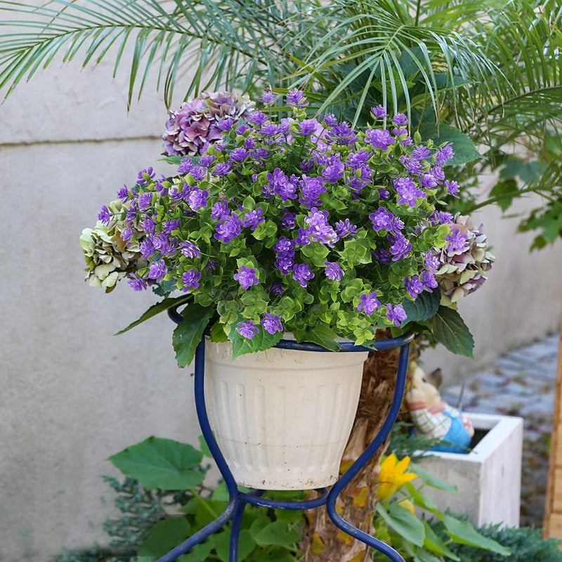 HAPLIA 6 Bundles Artificial Flowers, Fake Artificial Greenery UV Resistant No Fade Faux Plastic Plants for Wedding Bridle Bouquet Indoor Outdoor Home Garden Kitchen Office Table Vase (Purple) - Image 4